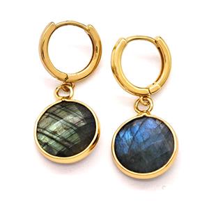 Labradorite Copper Hoop Earrings Circle Gold Plated, approx 14mm, 14mm dia [GR10868]