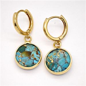 Mosaic Turquoise Copper Hoop Earrings Circle Gold Plated, approx 14mm, 14mm dia [GR10870]