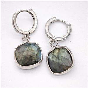 Labradorite Copper Hoop Earrings Square Platinum Plated, approx 14mm, 14mm dia [GR10875]