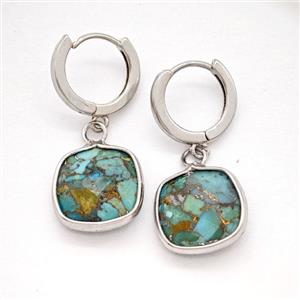 Mosaic Turquoise Copper Hoop Earrings Square Platinum Plated, approx 14mm, 14mm dia [GR10876]