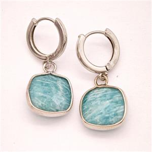 Green Amazonite Copper Hoop Earrings Square Platinum Plated, approx 14mm, 14mm dia [GR10877]