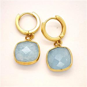 Blue Aquamarine Copper Hoop Earrings Square Gold Plated, approx 14mm, 14mm dia [GR10881]