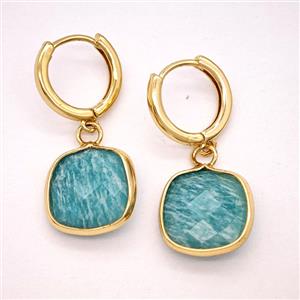 Green Amazonite Copper Hoop Earrings Square Gold Plated, approx 14mm, 14mm dia [GR10882]