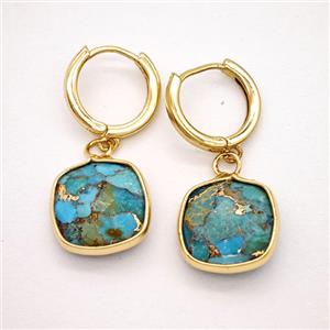 Blue Mosaic Turquoise Copper Hoop Earrings Square Gold Plated, approx 14mm, 14mm dia [GR10883]