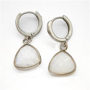 Clear Quartz Copper Hoop Earrings Triangle Platinum Plated, approx 14mm, 14mm dia [GR10899]
