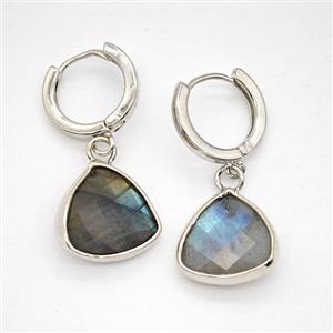 Labradorite Copper Hoop Earrings Triangle Platinum Plated, approx 14mm, 14mm dia [GR10902]