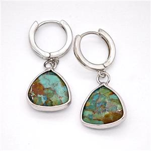 Mosaic Turquoise Copper Hoop Earrings Triangle Platinum Plated, approx 14mm, 14mm dia [GR10903]