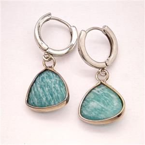 Green Amazonite Copper Hoop Earrings Triangle Platinum Plated, approx 14mm, 14mm dia [GR10904]