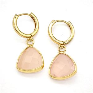 Rose Quartz Copper Hoop Earrings Triangle Gold Plated, approx 14mm, 14mm dia [GR10907]
