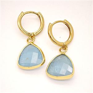 Blue Aquamarine Copper Hoop Earrings Triangle Gold Plated, approx 14mm, 14mm dia [GR10908]