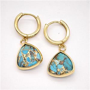 Mosaic Turquoise Copper Hoop Earrings Triangle Gold Plated, approx 14mm, 14mm dia [GR10910]