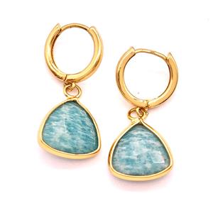 Green Amazonite Copper Hoop Earrings Triangle Gold Plated, approx 14mm, 14mm dia [GR10911]