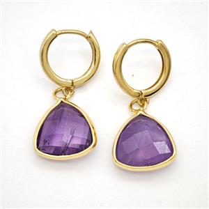 Purple Amethyst Copper Hoop Earrings Triangle Gold Plated, approx 14mm, 14mm dia [GR10912]