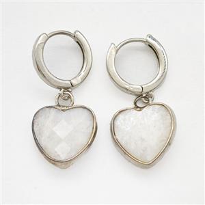 Clear Quartz Copper Hoop Earrings Heart Platinum Plated, approx 14mm, 14mm dia [GR10913]