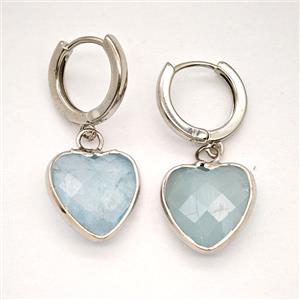 Blue Aquamarine Copper Hoop Earrings Heart Platinum Plated, approx 14mm, 14mm dia [GR10915]