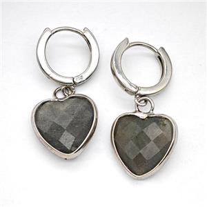 Labradorite Copper Hoop Earrings Heart Platinum Plated, approx 14mm, 14mm dia [GR10916]