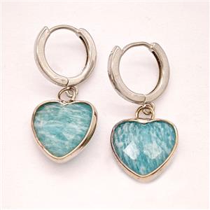 Green Amazonite Copper Hoop Earrings Heart Platinum Plated, approx 14mm, 14mm dia [GR10918]