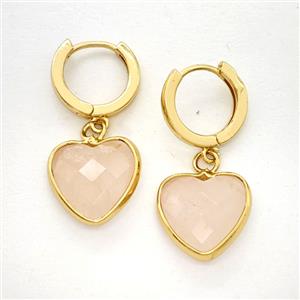 Pink Rose Quartz Copper Hoop Earrings Heart Gold Plated, approx 14mm, 14mm dia [GR10921]
