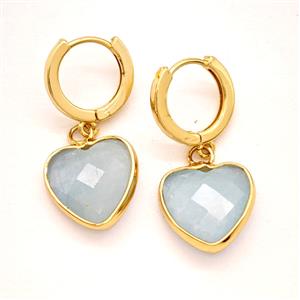 Blue Aquamarine Copper Hoop Earrings Heart Gold Plated, approx 14mm, 14mm dia [GR10922]
