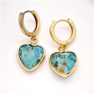 Mosaic Turquoise Copper Hoop Earrings Heart Gold Plated, approx 14mm, 14mm dia [GR10924]