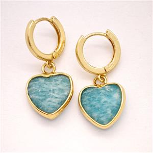Green Amazonite Copper Hoop Earrings Heart Gold Plated, approx 14mm, 14mm dia [GR10925]