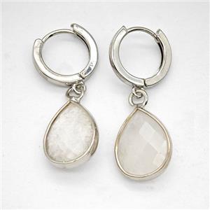 Clear Quartz Copper Hoop Earrings Teardrop Platinum Plated, approx 12-16mm, 14mm dia [GR10927]
