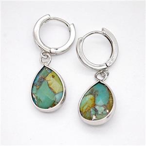 Mosaic Turquoise Copper Hoop Earrings Teardrop Platinum Plated, approx 12-16mm, 14mm dia [GR10931]