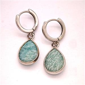 Green Amazonite Copper Hoop Earrings Teardrop Platinum Plated, approx 12-16mm, 14mm dia [GR10932]