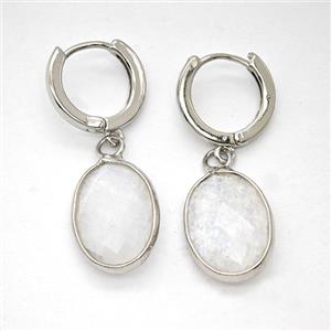 Clear Quartz Copper Hoop Earrings Oval Platinum Plated, approx 12-16mm, 14mm dia [GR10940]