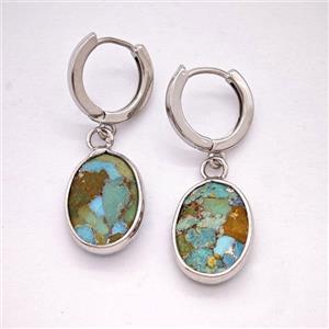 Mosaic Turquoise Copper Hoop Earrings Oval Platinum Plated, approx 12-16mm, 14mm dia [GR10944]