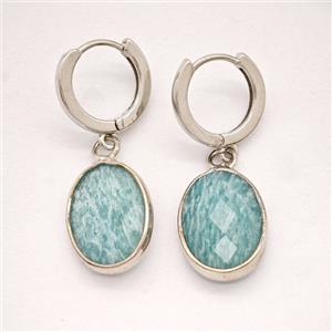 Green Amazonite Copper Hoop Earrings Oval Platinum Plated, approx 12-16mm, 14mm dia [GR10945]
