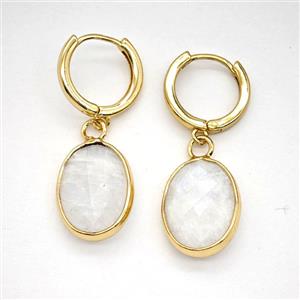 Clear Quartz Copper Hoop Earrings Oval Gold Plated, approx 12-16mm, 14mm dia [GR10947]