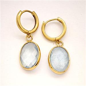 Blue Aquamarine Copper Hoop Earrings Oval Gold Plated, approx 12-16mm, 14mm dia [GR10949]