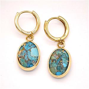 Mosaic Turquoise Copper Hoop Earrings Oval Gold Plated, approx 12-16mm, 14mm dia [GR10951]