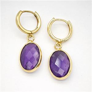Purple Amethyst Copper Hoop Earrings Oval Gold Plated, approx 12-16mm, 14mm dia [GR10953]