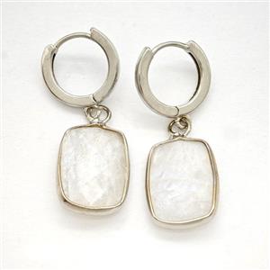Clear Quartz Copper Hoop Earrings Rectangle Platinum Plated, approx 12-16mm, 14mm dia [GR10954]