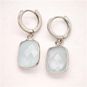 Blue Aquamarine Copper Hoop Earrings Rectangle Platinum Plated, approx 12-16mm, 14mm dia [GR10956]