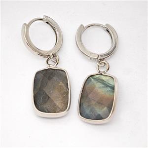 Labradorite Copper Hoop Earrings Rectangle Platinum Plated, approx 12-16mm, 14mm dia [GR10957]