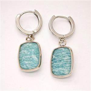 Green Amazonite Copper Hoop Earrings Rectangle Platinum Plated, approx 12-16mm, 14mm dia [GR10959]