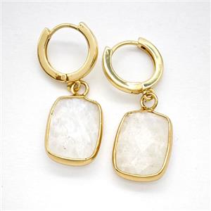 Clear Quartz Copper Hoop Earrings Rectangle Gold Plated, approx 12-16mm, 14mm dia [GR10961]