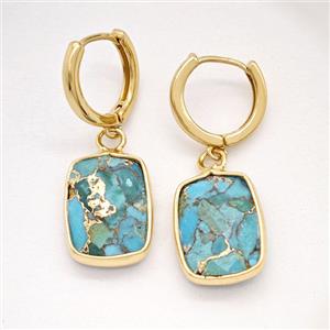 Mosaic Turquoise Copper Hoop Earrings Rectangle Gold Plated, approx 12-16mm, 14mm dia [GR10965]