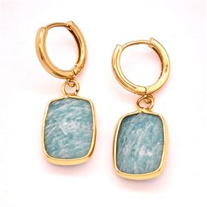 Green Amazonite Copper Hoop Earrings Rectangle Gold Plated, approx 12-16mm, 14mm dia [GR10966]
