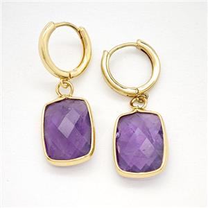 Purple Amethyst Copper Hoop Earrings Rectangle Gold Plated, approx 12-16mm, 14mm dia [GR10967]