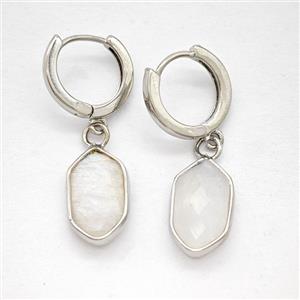 Clear Quartz Copper Hoop Earrings Prism Platinum Plated, approx 9-16mm, 14mm dia [GR10968]
