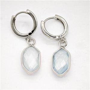 Blue Aquamarine Copper Hoop Earrings Prism Platinum Plated, approx 9-16mm, 14mm dia [GR10970]