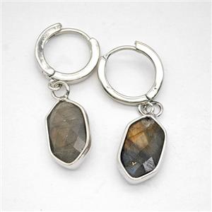 Labradorite Copper Hoop Earrings Prism Platinum Plated, approx 9-16mm, 14mm dia [GR10971]