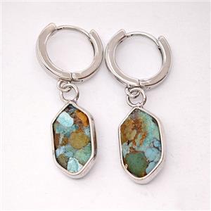 Mosaic Turquoise Copper Hoop Earrings Prism Platinum Plated, approx 9-16mm, 14mm dia [GR10972]