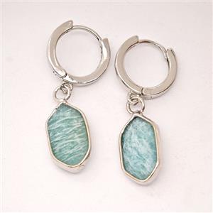 Green Amazonite Copper Hoop Earrings Prism Platinum Plated, approx 9-16mm, 14mm dia [GR10973]