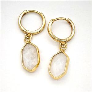 Clear Quartz Copper Hoop Earrings Prism Gold Plated, approx 9-16mm, 14mm dia [GR10975]