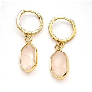 Pink Rose Quartz Copper Hoop Earrings Prism Gold Plated, approx 9-16mm, 14mm dia [GR10976]